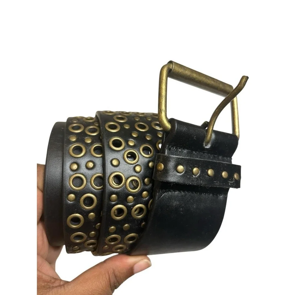 Studded Belt Black Brass Biker Glam Retro Grommet Indie Sleaze Grunge Moto 42